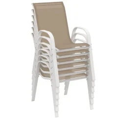 6 chaises de jardin blanc et beige empilables en métal et textilène