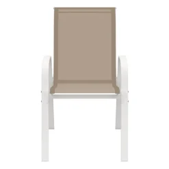 6 chaises de jardin blanc et beige empilables en métal et textilène
