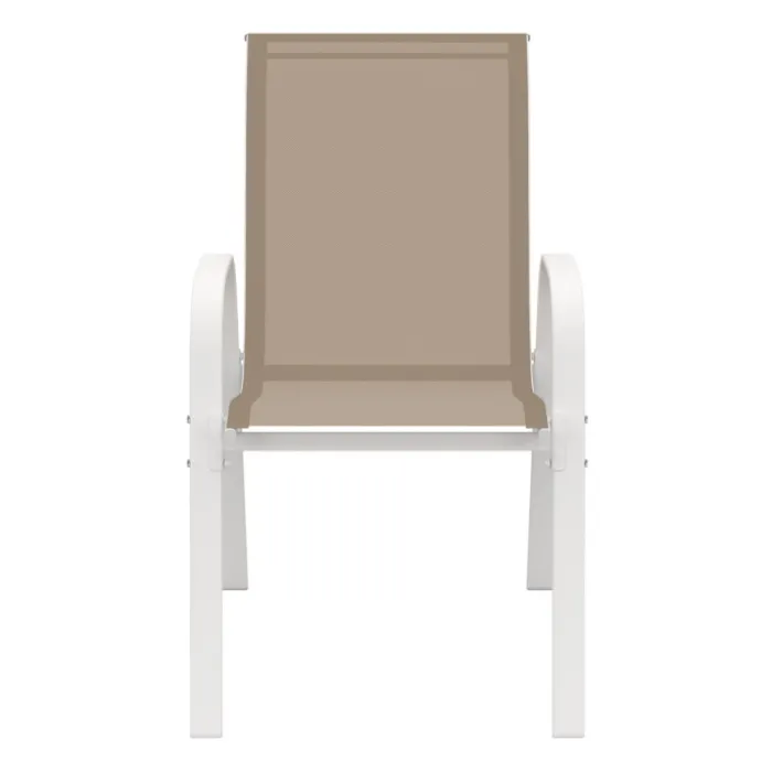 6 chaises de jardin blanc et beige empilables en métal et textilène