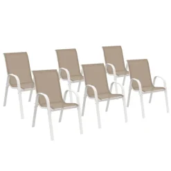 6 chaises de jardin blanc et beige empilables en métal et textilène