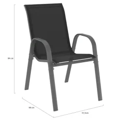 4 chaises de jardin en métal et textilène gris, noir et bleu