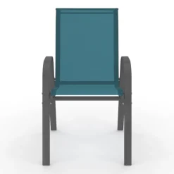 4 chaises de jardin en métal et textilène bleu canard