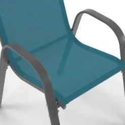 4 chaises de jardin en métal et textilène bleu canard