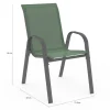 6 chaises de jardin vert olive empilables en métal et textilène