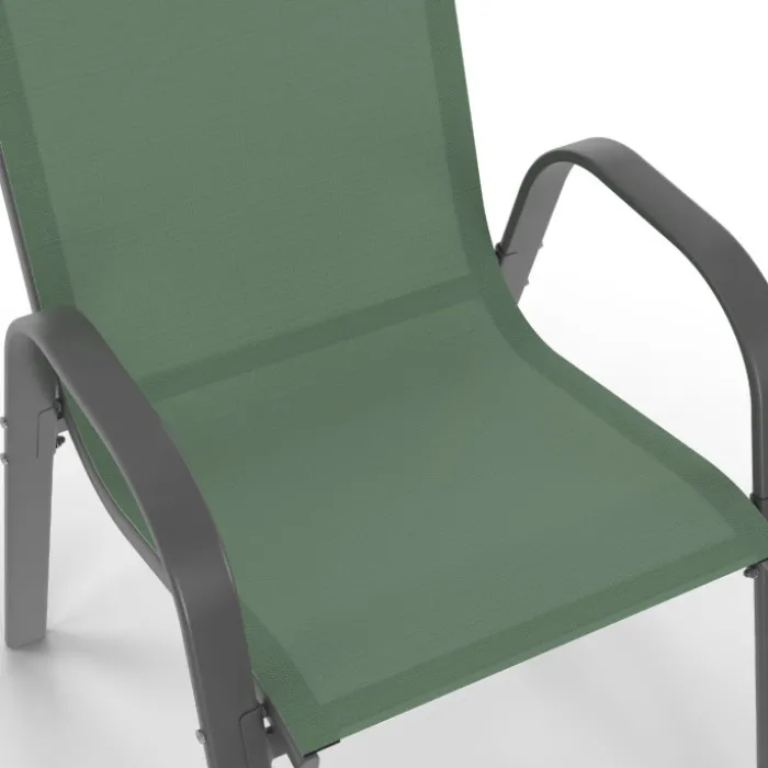 6 chaises de jardin vert olive empilables en métal et textilène