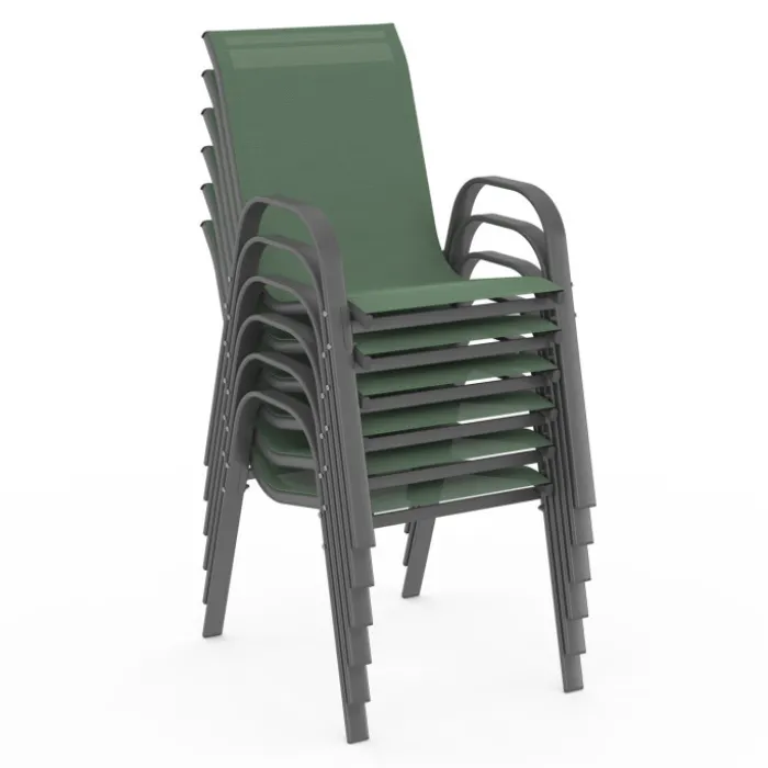 6 chaises de jardin vert olive empilables en métal et textilène