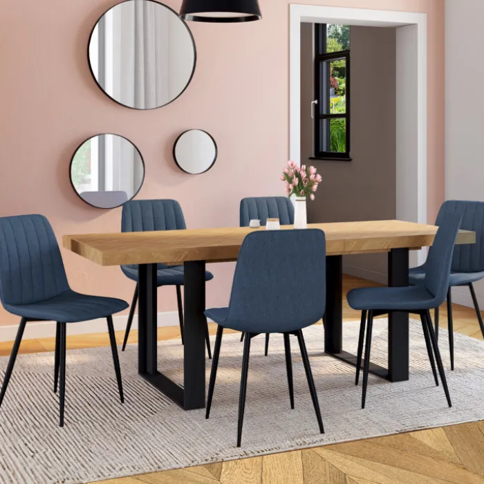 6 chaises en tissu bleu