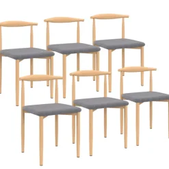6 chaises imitation bois et tissu gris clair