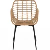 2 fauteuils de table effet rotin et pied métal noir