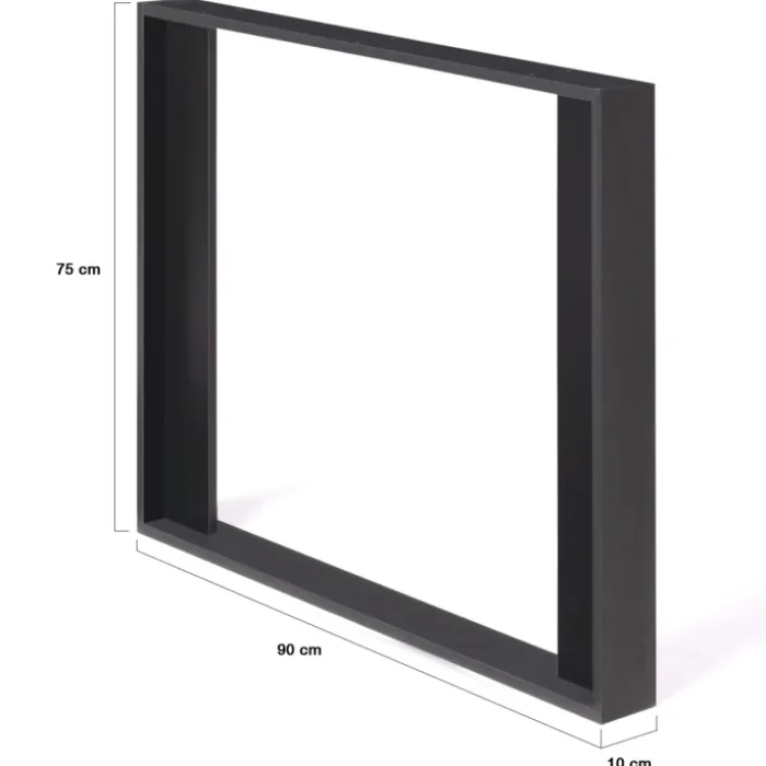 2 pieds de table carrés noir 75 cm