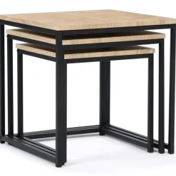3 tables basses gigognes bois et métal carrées