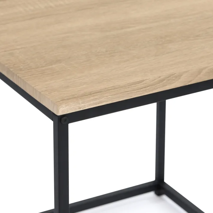 3 tables basses gigognes bois et métal carrées