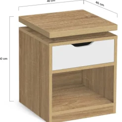 2 tables de chevet à LEDS tiroir et niche bois façon hêtre et blanc