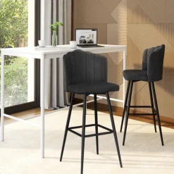 2 tabourets coquillages en velours gris anthracite
