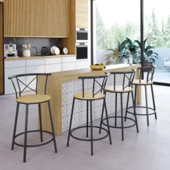 4 tabourets de bar industriel avec dossier arrondi