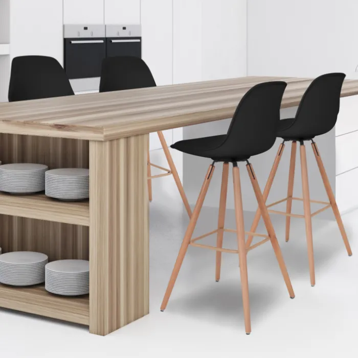 4 Tabourets de bar scandinaves noirs SARA