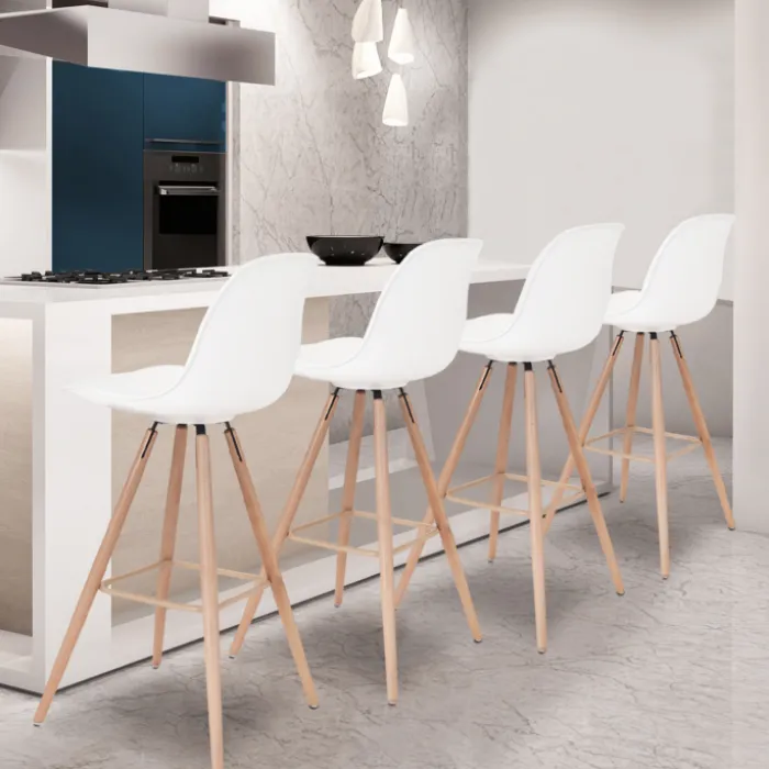 4 Tabourets de bar scandinave blanc SARA