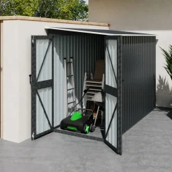 Abri de jardin adossé 3 m² gris en acier galvanisé double porte latérale