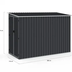 Abri de jardin adossé 3 m² gris en acier galvanisé double porte latérale