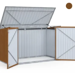 Abri de jardin en métal effet bois verrouillable multi-rangement pour stockage vélos, outils, poubelles