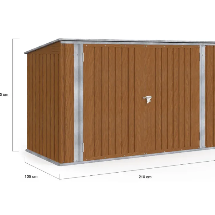 Abri de jardin en métal effet bois verrouillable multi-rangement pour stockage vélos, outils, poubelles