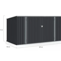 Abri de jardin en métal gris anthracite verrouillable multi-rangement pour stockage vélos, outils, poubelles