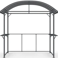 Abri pour barbecue 240 x 150 x 220 cm avec étagères, en métal gris et toit en polycarbonate