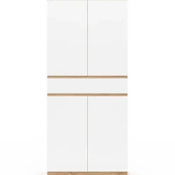 Armoire à chaussures 24 paires 4 portes 1 tiroir façon hêtre et blanc