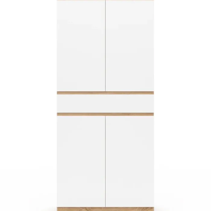 Armoire à chaussures 24 paires 4 portes 1 tiroir façon hêtre et blanc