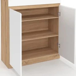 Armoire à chaussures 24 paires 4 portes 1 tiroir façon hêtre et blanc