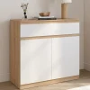 Armoire à chaussures 12 paires 2 portes 1 tiroir blanc et effet bois