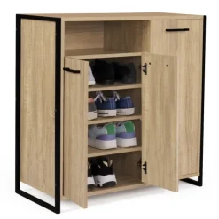 Armoire à chaussures avec portes et une niche bois et métal