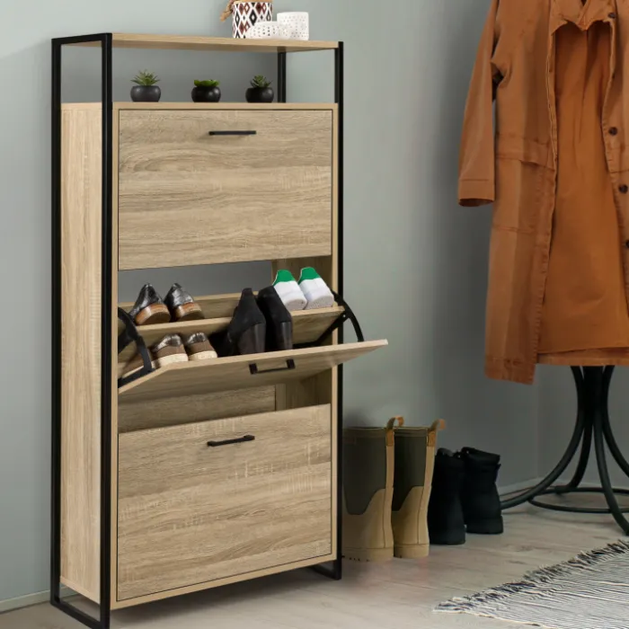 Armoire à chaussures avec étagère bois et métal