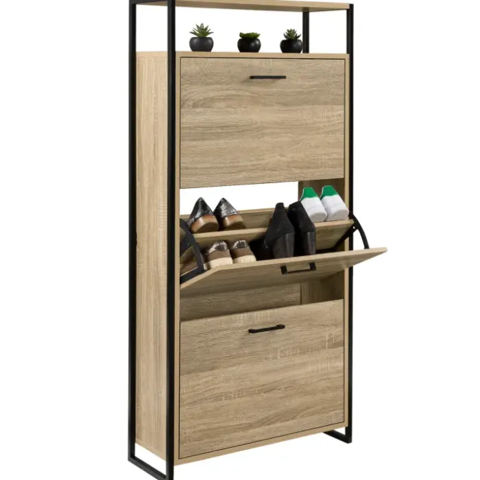 Armoire à chaussures avec étagère bois et métal