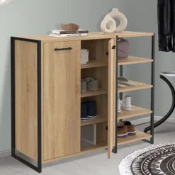 Armoire à chaussures design industriel 12 paires 2 portes et 4 étagères