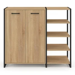 Armoire à chaussures design industriel 12 paires 2 portes et 4 étagères