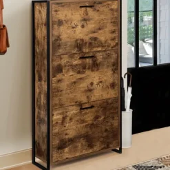 Armoire à chaussures industrielle 3 portes effet vieilli