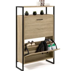 Armoire à chaussures industrielle avec étagère bois et métal