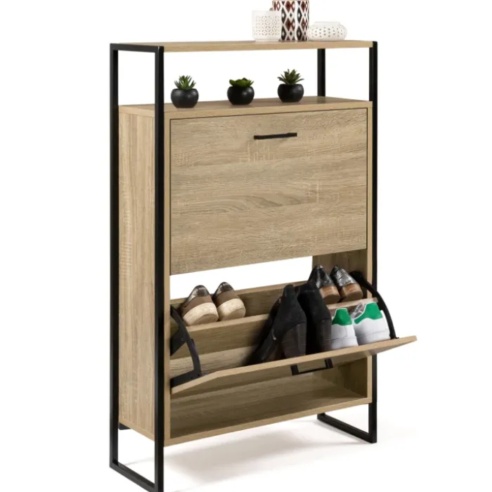 Armoire à chaussures industrielle avec étagère bois et métal