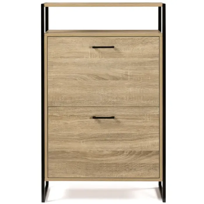 Armoire à chaussures industrielle avec étagère bois et métal