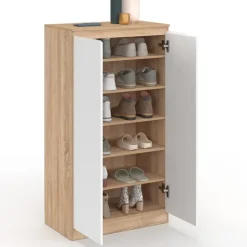 Armoire à chaussures 18 paires 2 portes blanc et effet bois