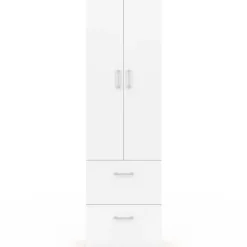 Armoire 2 portes blanc et bois penderie 50 cm avec 2 tiroirs