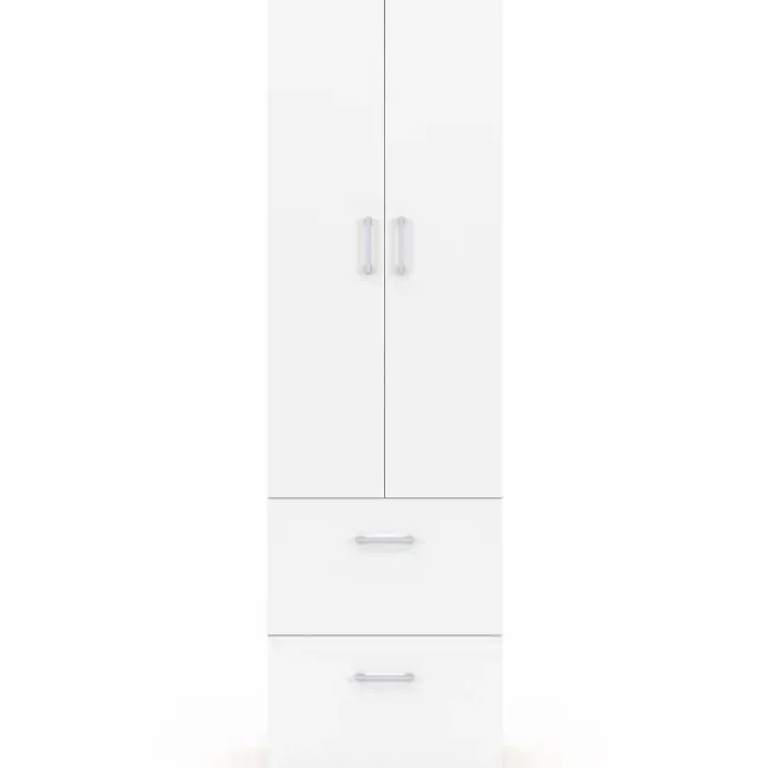 Armoire 2 portes blanc et bois penderie 50 cm avec 2 tiroirs
