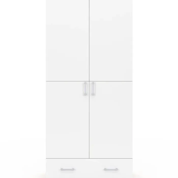 Armoire 2 portes blanc et bois étagères 80 cm avec 1 tiroir