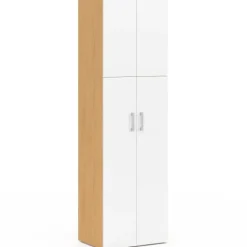 Armoire 2 portes blanc et bois penderie 50 cm avec étagère