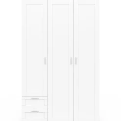 Armoire 3 portes blanc penderie 120 cm avec 2 tiroirs et étagères