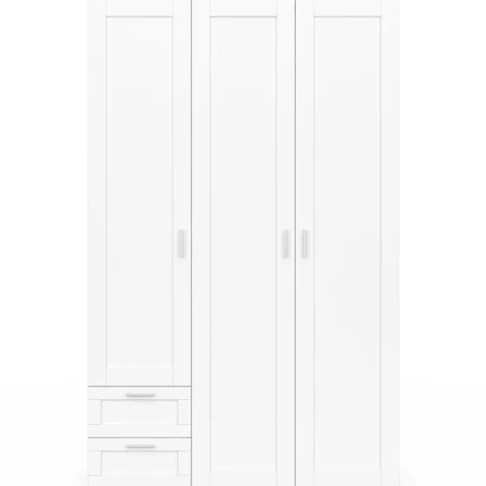 Armoire 3 portes blanc penderie 120 cm avec 2 tiroirs et étagères