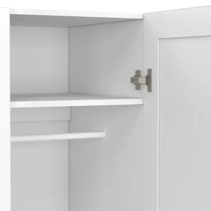 Armoire 3 portes blanc penderie 120 cm avec 2 tiroirs et étagères