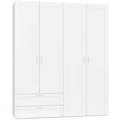 Armoire 4 portes blanche dressing penderie et 2 tiroirs 160 cm