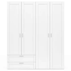 Armoire 4 portes blanche dressing penderie et 2 tiroirs 160 cm